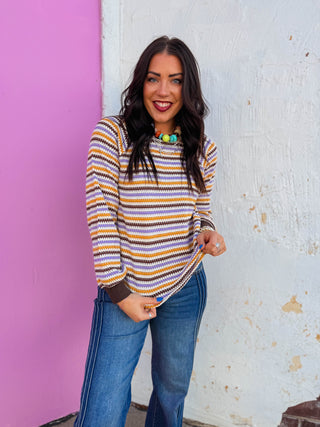 Isaac Striped Knit Top-Brown