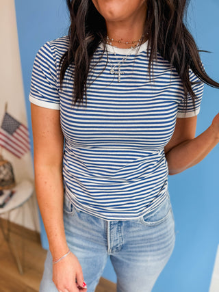 All Day Striped Tee-Light Navy