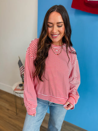 Layla Striped Scuba Top-Red