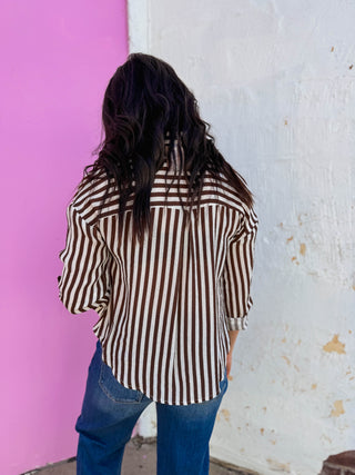 Mandi Striped Button Down-Dark Brown