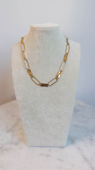Stainless Steel Gold Oval & Hammered Textured Necklace