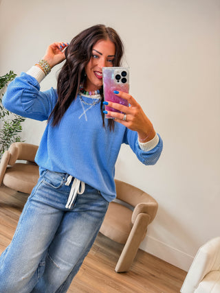 Go-To Corded Pullover-Cornflower Blue