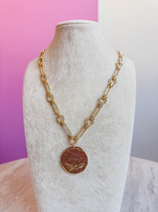 Gold Open Chain With Hammered Circle Necklace