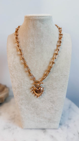 Gold Chain With Textured Heart Necklace