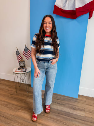Caitlin Striped Tee-Navy