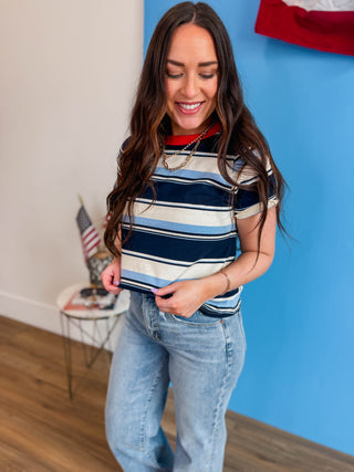 Caitlin Striped Tee-Navy