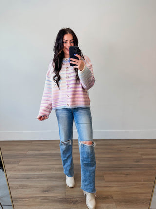 Over The Rainbow Cardigan-Bubblegum/Mint