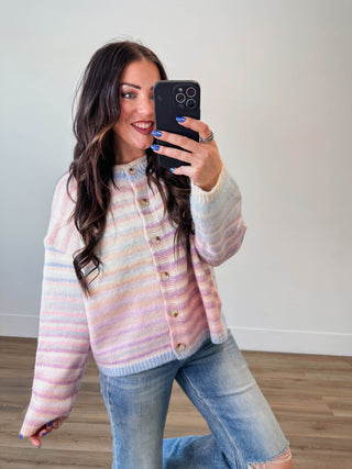 Over The Rainbow Cardigan-Bubblegum/Mint