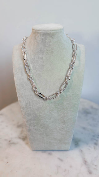 Textured Open Chain Necklace-Silver