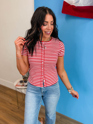 Annika Striped Top-Red/White
