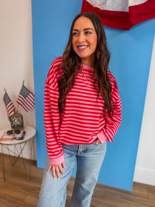 On The Line Pullover-Pink/Red