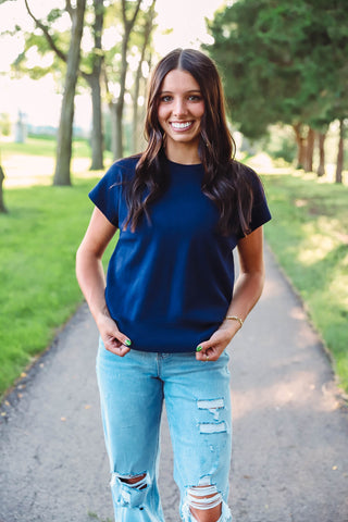 Monica Knit Top-Navy