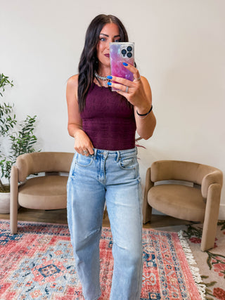 Floral Textured Tank-Dark Plum