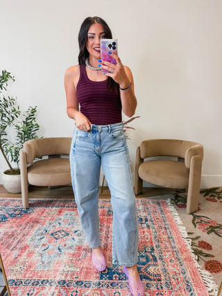 Cool Girl Striped Tank-Dark Plum