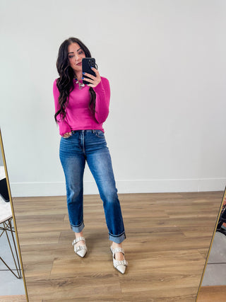 Go To Basic Long Sleeve-Hot Pink