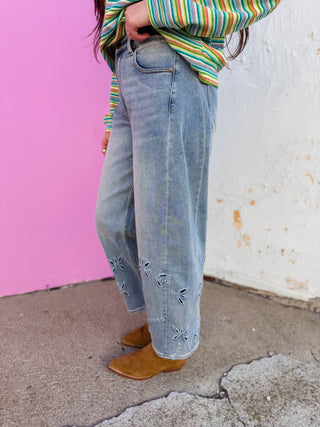 Maeve Floral Embroidered Barrel Jeans