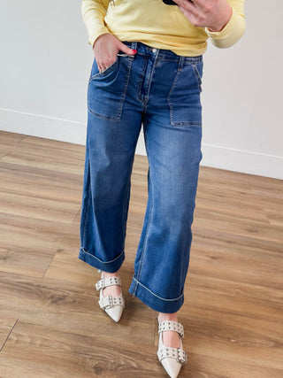 Blakely High Rise Wide Leg Denim-Dark