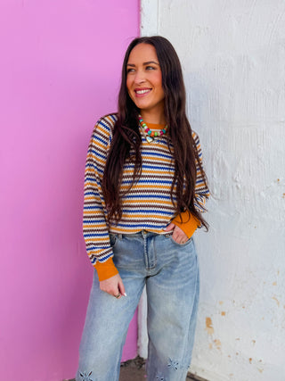 Isaac Striped Knit Top-Mustard
