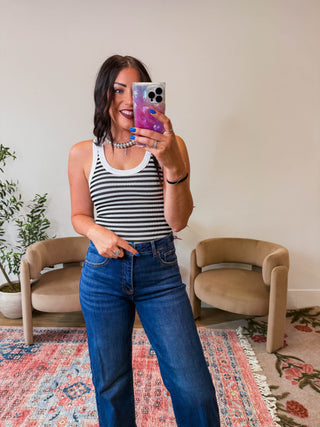 Cool Girl Striped Tank-White