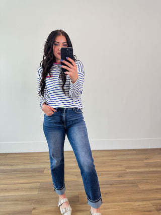 Molly High Rise Cuffed Denim-Dark Wash