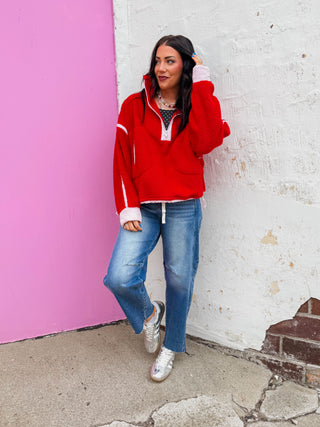 Fireside Sherpa Jacket-Red/Pale Pink