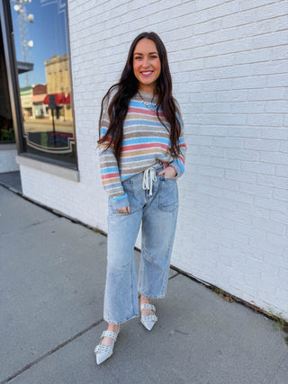 Kollins Striped Sweater-Champagne Mix