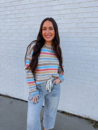 Kollins Striped Sweater-Champagne Mix