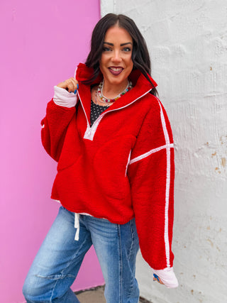 Fireside Sherpa Jacket-Red/Pale Pink