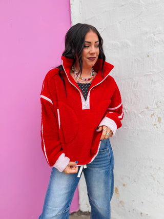 Fireside Sherpa Jacket-Red/Pale Pink