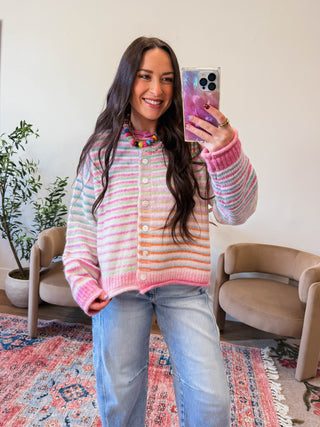 Rainbow Rush Cardigan-Strawberry Mix