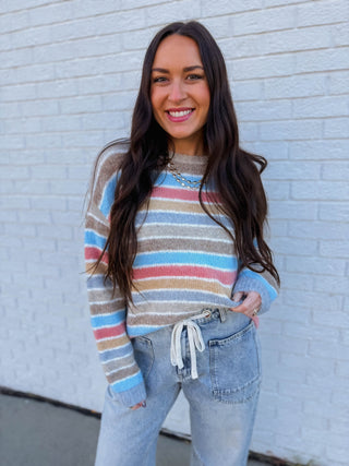 Kollins Striped Sweater-Champagne Mix