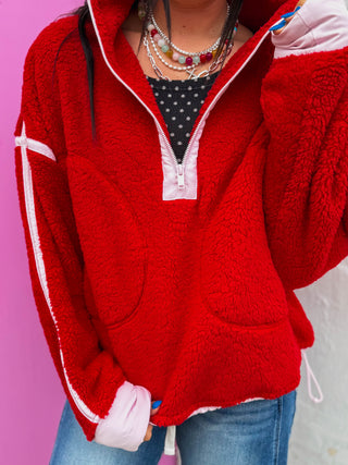 Fireside Sherpa Jacket-Red/Pale Pink