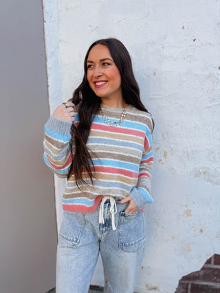 Kollins Striped Sweater-Champagne Mix