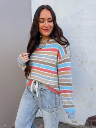 Kollins Striped Sweater-Champagne Mix