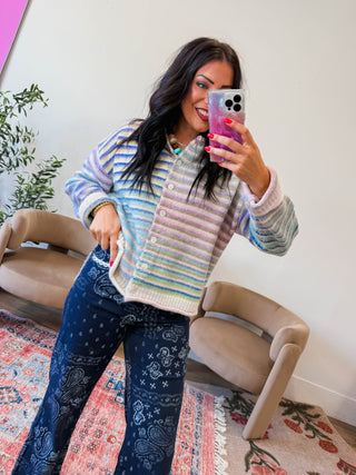 Rainbow Rush Cardigan-Lime Mix