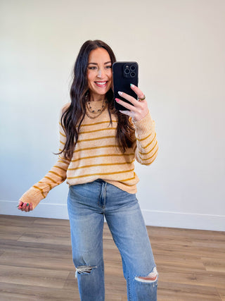 Vivian Striped Sweater-Mustard