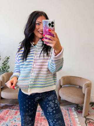Rainbow Rush Cardigan-Lime Mix
