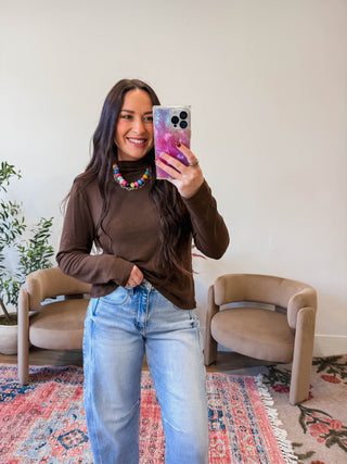 Everyday Mock Neck Top-Mocha