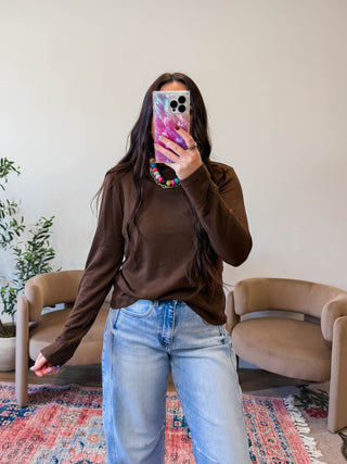 Everyday Mock Neck Top-Mocha