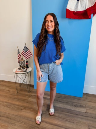 Simple Days Corded Top-Bright Blue