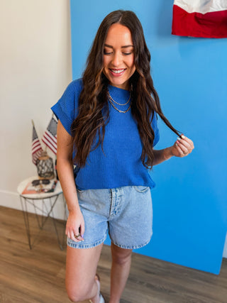 Simple Days Corded Top-Bright Blue