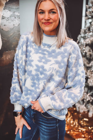 Sadie Floral Sweater-Blue