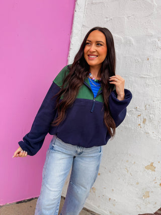 Libby Color Block Pullover-Dark Green