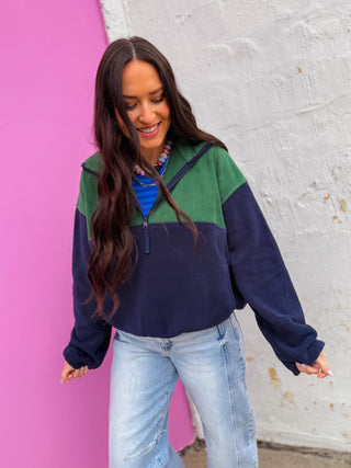 Libby Color Block Pullover-Dark Green