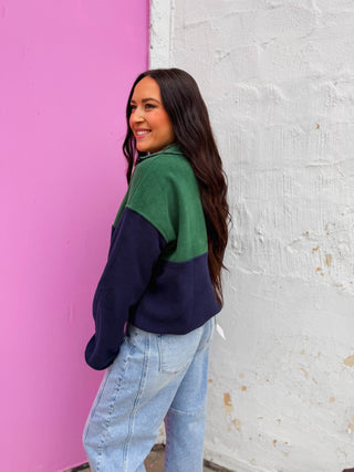 Libby Color Block Pullover-Dark Green