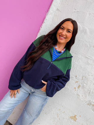 Libby Color Block Pullover-Dark Green