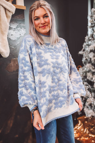 Sadie Floral Sweater-Blue