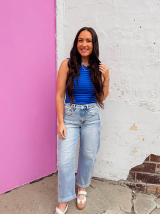 Cool Girl Striped Tank-Royal Blue