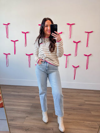 Alaina Striped Sweater-Taupe