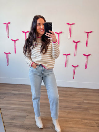 Alaina Striped Sweater-Taupe